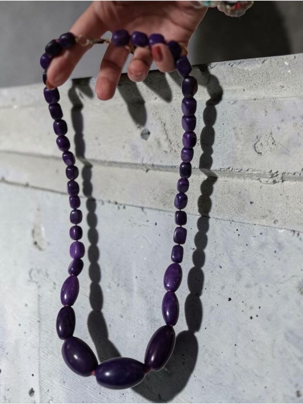 Amethyst knotted beaded necklace Sterling Silver clasp